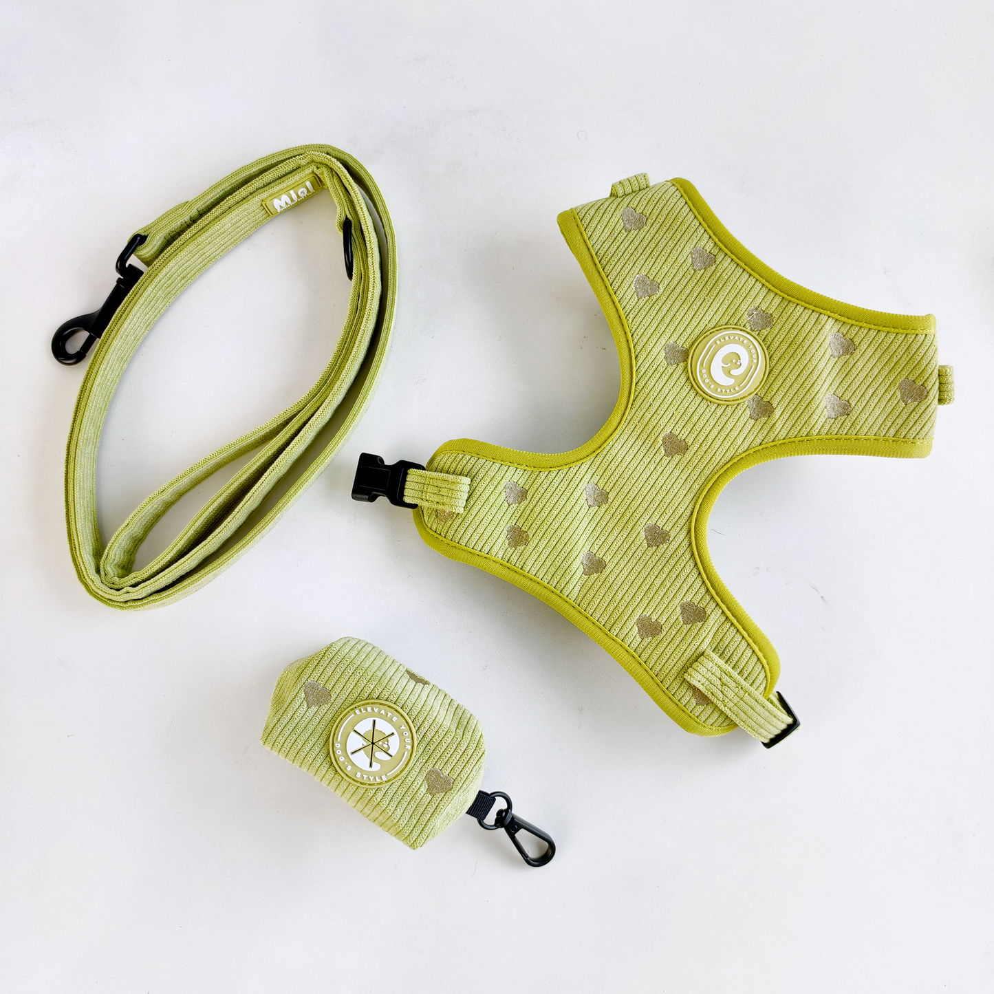 Corduroy Heart Leash - Green